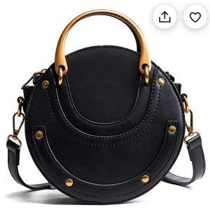 Women’s Black Genuine Cowhide Round Crossbody Purse